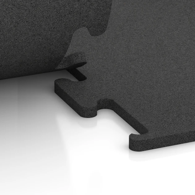 Großaufnahme vom Verbindungssystem von WARCO-Boden 3751 - Fitness Performance Elite Trainingsvloer im Farbdesign Antraciet. Abmessungen 50 x 50 x 2 cm | 0,25 m².