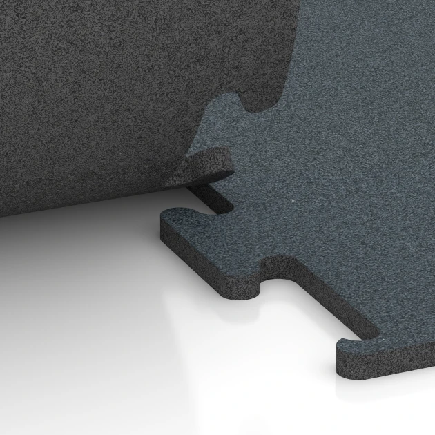 Großaufnahme vom Verbindungssystem von WARCO-Boden 6167 - Fitness Performance Elite Trainingsvloer im Farbdesign Varengroen. Abmessungen 50 x 50 x 2 cm | 0,25 m².