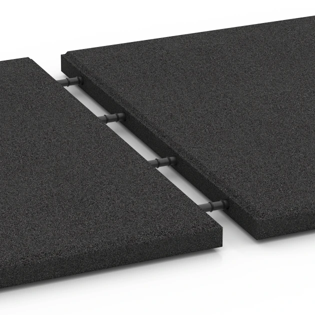 Großaufnahme vom Verbindungssystem von WARCO-Boden 6287 - Rubberen speelplaatstegels im Farbdesign Antraciet. Abmessungen 50 x 50 x 3 cm.