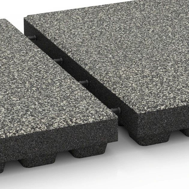 Großaufnahme vom Verbindungssystem von WARCO-Boden 6441 - Rubberen speelplaatstegel – 210 cm im Farbdesign Grijs graniet. Abmessungen 50 x 50 x 7 cm.