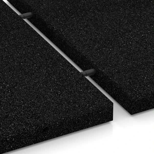 Großaufnahme vom Verbindungssystem von WARCO-Boden 6253 - Rubberen speelplaatstegel – 140 cm im Farbdesign Antraciet. Abmessungen 50 x 50 x 4 cm.