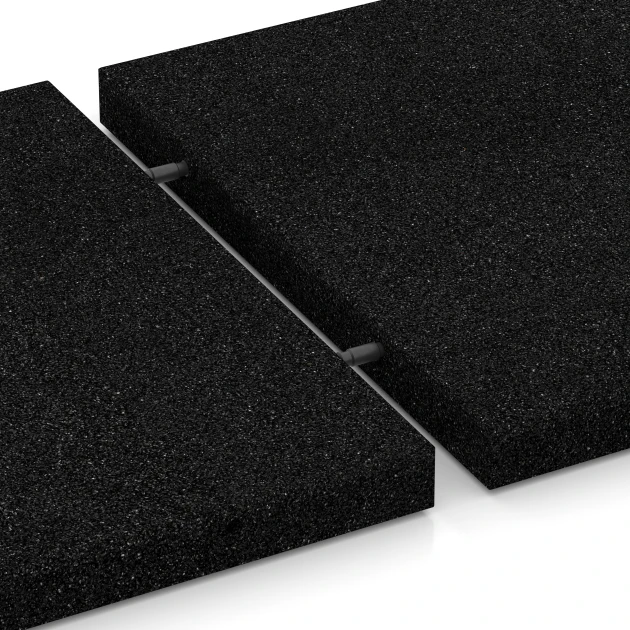 Großaufnahme vom Verbindungssystem von WARCO-Boden 6259 - Rubberen speelplaatstegel – 150 cm im Farbdesign Antraciet. Abmessungen 50 x 50 x 4,5 cm.