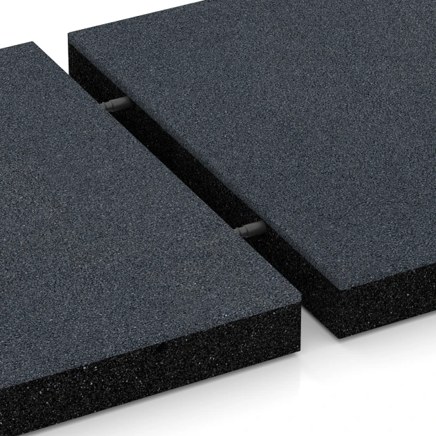 Großaufnahme vom Verbindungssystem von WARCO-Boden 6269 - Valdempende tegel – 180 cm im Farbdesign Leisteengrijs. Abmessungen 50 x 50 x 6 cm.