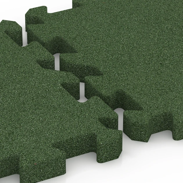 Großaufnahme vom Verbindungssystem von WARCO-Boden 6399 - Rubberen speelplaatstegel – 150 cm im Farbdesign Grasgroen. Abmessungen 50 x 50 x 4 cm | 0,25 m².
