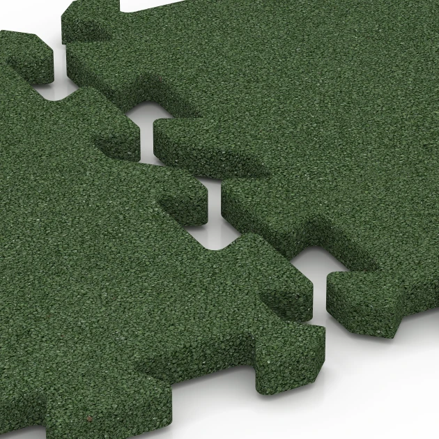 Großaufnahme vom Verbindungssystem von WARCO-Boden 6301 - Valtegel met puzzelverbinding im Farbdesign Grasgroen. Abmessungen 50 x 50 x 3 cm | 0,25 m².