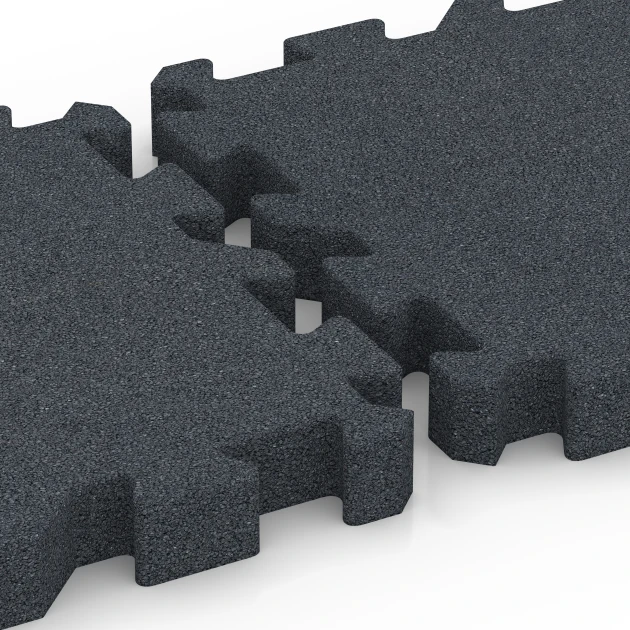 Großaufnahme vom Verbindungssystem von WARCO-Boden 6408 - Rubberen speelplaatstegel – 220 cm im Farbdesign Leisteengrijs. Abmessungen 50 x 50 x 6 cm | 0,25 m².
