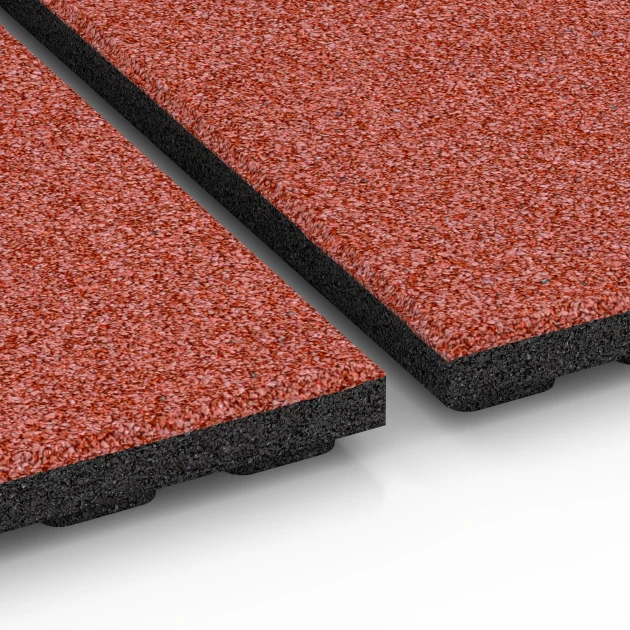 Großaufnahme vom Verbindungssystem von WARCO-Boden 6388 - Stalmat Luxe im Farbdesign Baksteenrood. Abmessungen 100 x 100 x 4,5 cm | 1,00 m².