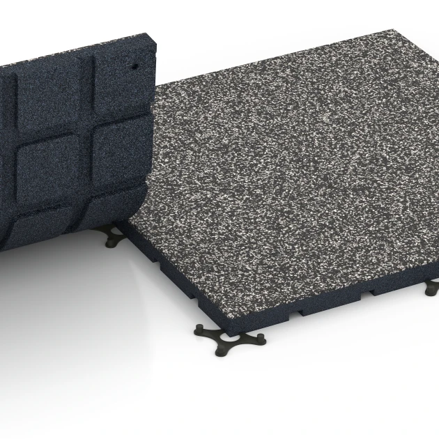 Großaufnahme vom Verbindungssystem von WARCO-Boden 7132 - Fitnessvloer voor buiten im Farbdesign Donkergrijs graniet. Abmessungen 60 x 60 x 3 cm | 0,36 m².