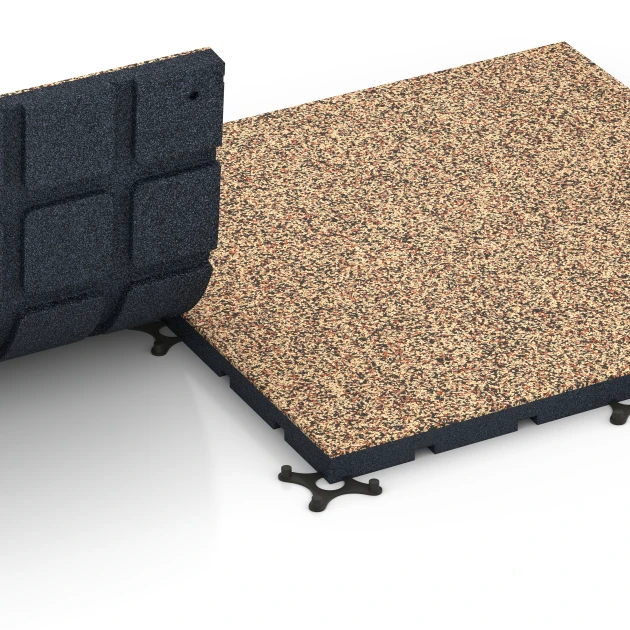 Großaufnahme vom Verbindungssystem von WARCO-Boden 7135 - Fitnessvloer voor buiten im Farbdesign Terracotta. Abmessungen 60 x 60 x 3 cm | 0,36 m².