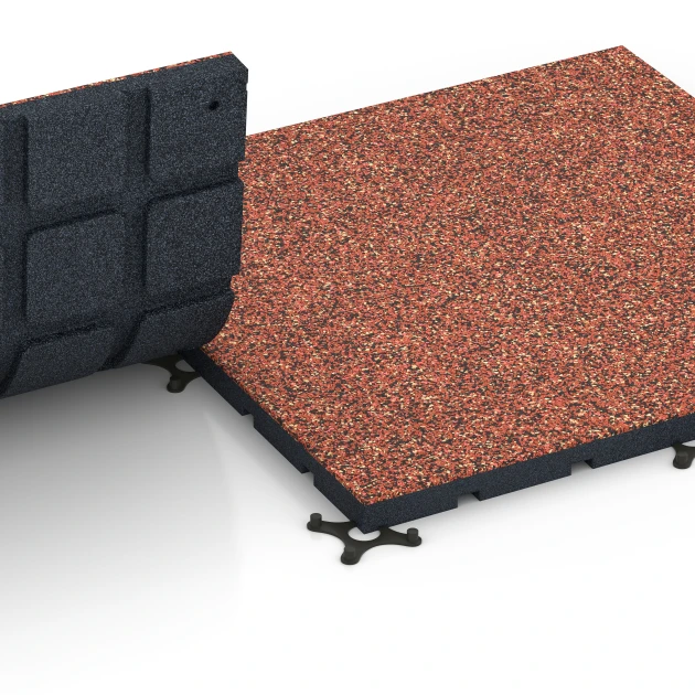 Großaufnahme vom Verbindungssystem von WARCO-Boden 7136 - Fitnessvloer voor buiten im Farbdesign Etna. Abmessungen 60 x 60 x 3 cm | 0,36 m².