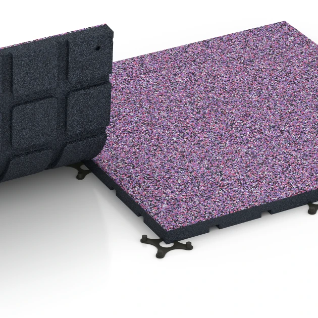 Großaufnahme vom Verbindungssystem von WARCO-Boden 7137 - Fitnessvloer voor buiten im Farbdesign Lavendel. Abmessungen 60 x 60 x 3 cm | 0,36 m².