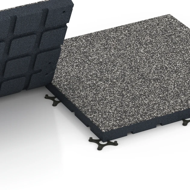Großaufnahme vom Verbindungssystem von WARCO-Boden 7141 - Fitnessvloer voor buiten im Farbdesign Donkergrijs graniet. Abmessungen 60 x 60 x 4 cm | 0,36 m².