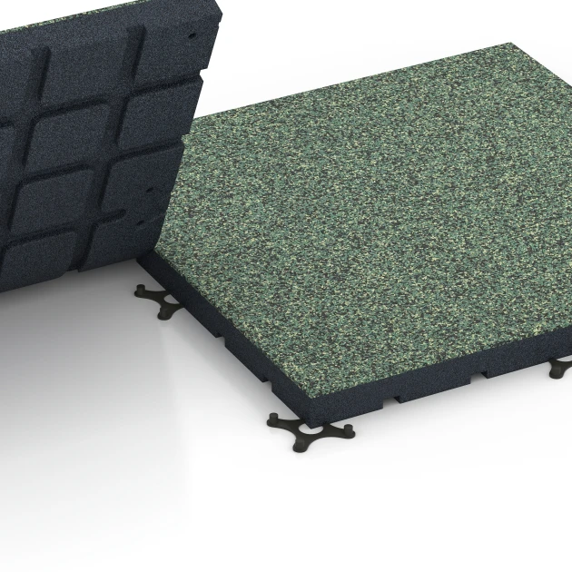 Großaufnahme vom Verbindungssystem von WARCO-Boden 7143 - Fitnessvloer voor buiten im Farbdesign Engels gazon. Abmessungen 60 x 60 x 4 cm | 0,36 m².