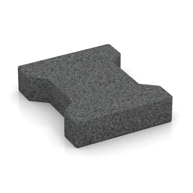 Aufsicht auf die Unterseite, also die Bodenseite von WARCO-Formteil 3618 - Rubber antival dubbele-T-klinkers 4,3 cm - EN 1177 ≤ 80 cm im Format 200 x 165 x 43 mm.