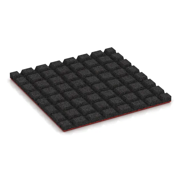 Aufsicht auf die Unterseite, also die Bodenseite von WARCO-Formteil 0561 - Terrastegel 3 cm im Format 500 x 500 x 30 mm.