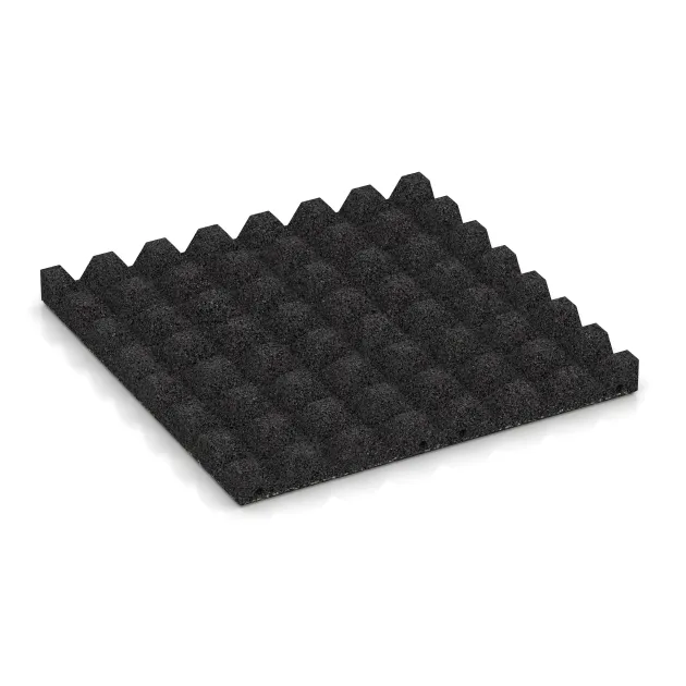 Aufsicht auf die Unterseite, also die Bodenseite von WARCO-Formteil 5542 - Rubber speelplaatstegel 4,5 cm - EN 1177 ≤ 135 cm im Format 500 x 500 x 45 mm.