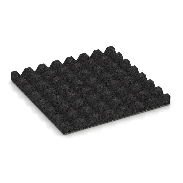 Aufsicht auf die Unterseite, also die Bodenseite von WARCO-Formteil 5543 - Rubber speelplaatstegel 4,5 cm - EN 1177 ≤ 135 cm im Format 500 x 500 x 45 mm.