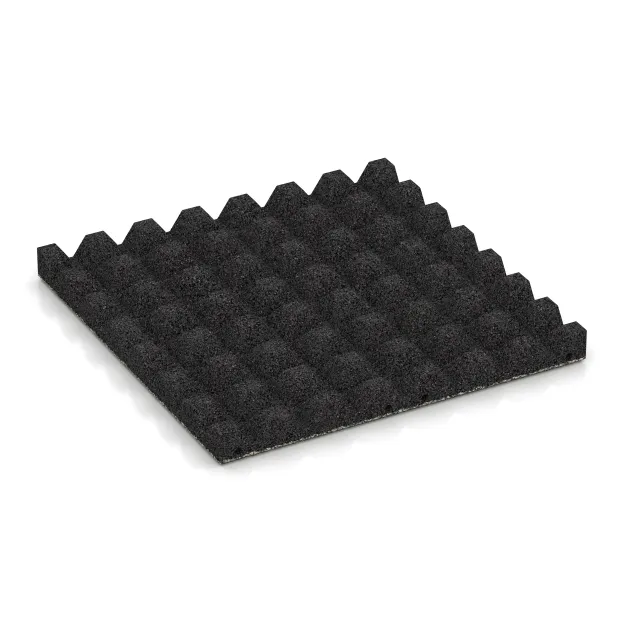 Aufsicht auf die Unterseite, also die Bodenseite von WARCO-Formteil 5544 - Rubber speelplaatstegel 4,5 cm - EN 1177 ≤ 135 cm im Format 500 x 500 x 45 mm.
