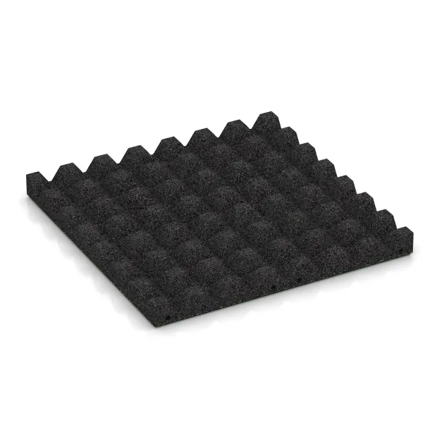 Aufsicht auf die Unterseite, also die Bodenseite von WARCO-Formteil 5545 - Rubber speelplaatstegel 4,5 cm - EN 1177 ≤ 135 cm im Format 500 x 500 x 45 mm.