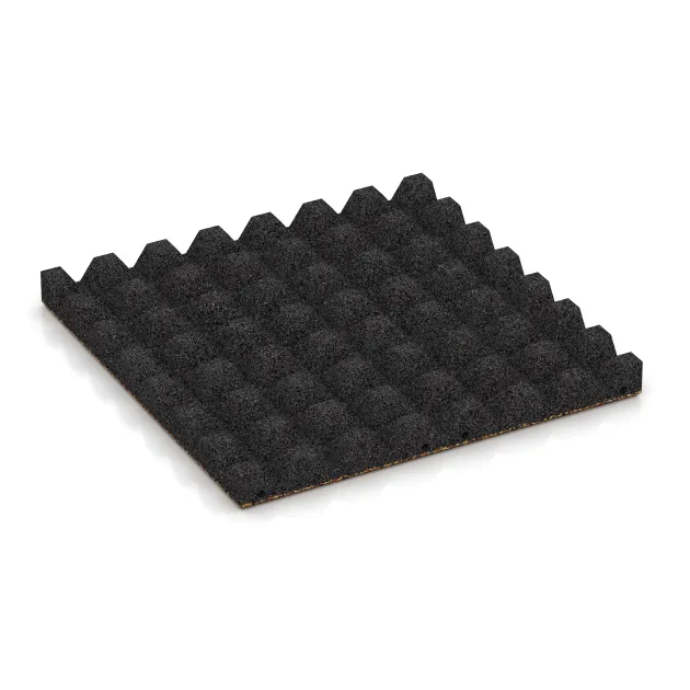 Aufsicht auf die Unterseite, also die Bodenseite von WARCO-Formteil 5546 - Rubber speelplaatstegel 4,5 cm - EN 1177 ≤ 135 cm im Format 500 x 500 x 45 mm.