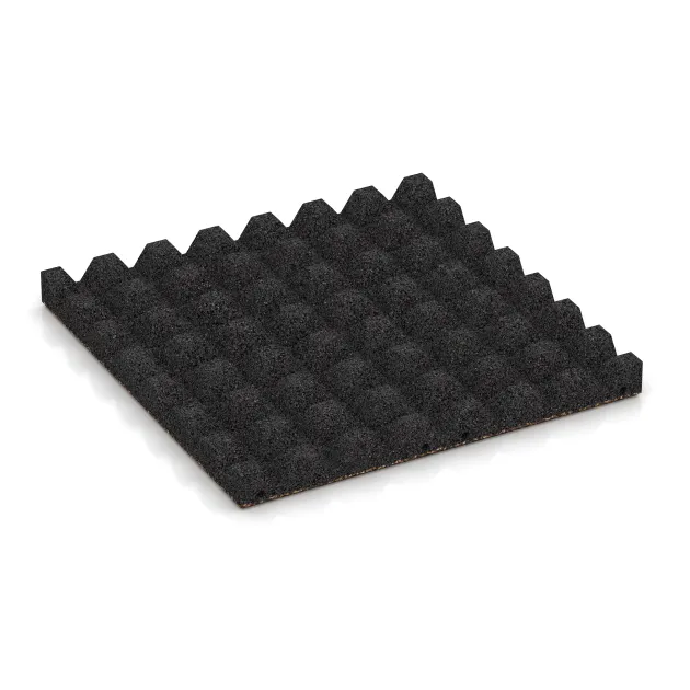 Aufsicht auf die Unterseite, also die Bodenseite von WARCO-Formteil 5547 - Rubber speelplaatstegel 4,5 cm - EN 1177 ≤ 135 cm im Format 500 x 500 x 45 mm.
