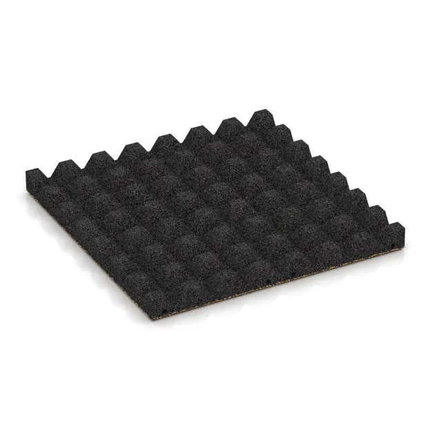 Aufsicht auf die Unterseite, also die Bodenseite von WARCO-Formteil 5555 - Rubber speelplaatstegel 4,5 cm - EN 1177 ≤ 135 cm im Format 500 x 500 x 45 mm.