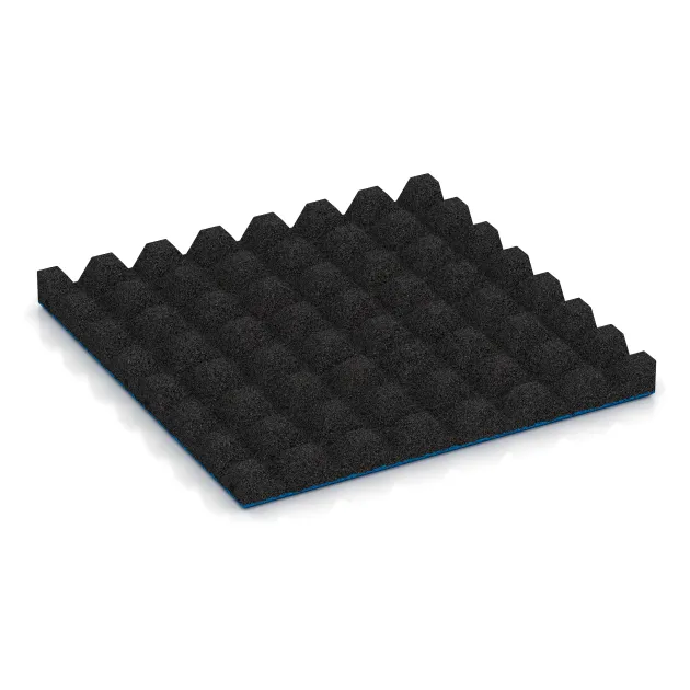 Aufsicht auf die Unterseite, also die Bodenseite von WARCO-Formteil 5532 - Rubber speelplaatstegel 4,5 cm - EN 1177 ≤ 135 cm im Format 500 x 500 x 45 mm.