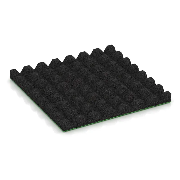 Aufsicht auf die Unterseite, also die Bodenseite von WARCO-Formteil 5536 - Rubber speelplaatstegel 4,5 cm - EN 1177 ≤ 135 cm im Format 500 x 500 x 45 mm.