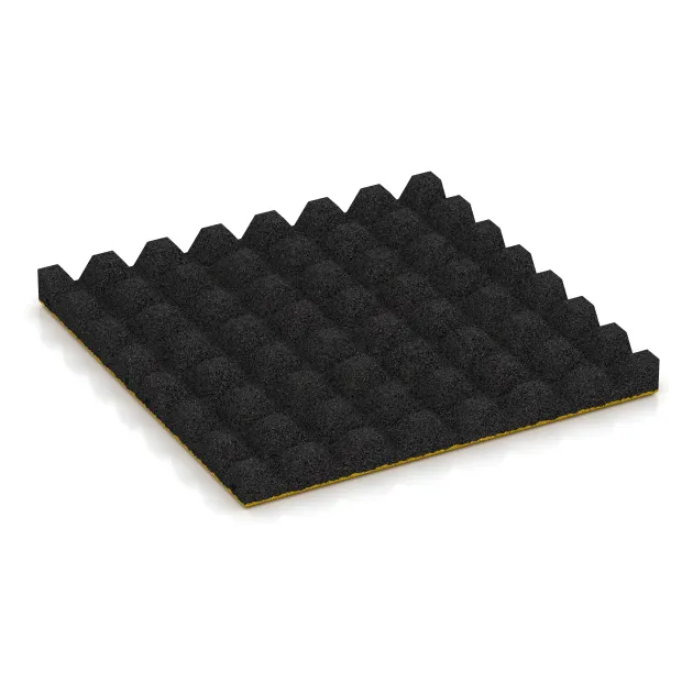 Aufsicht auf die Unterseite, also die Bodenseite von WARCO-Formteil 5537 - Rubber speelplaatstegel 4,5 cm - EN 1177 ≤ 135 cm im Format 500 x 500 x 45 mm.