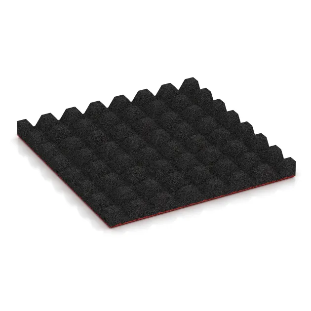Aufsicht auf die Unterseite, also die Bodenseite von WARCO-Formteil 5540 - Rubber speelplaatstegel 4,5 cm - EN 1177 ≤ 135 cm im Format 500 x 500 x 45 mm.