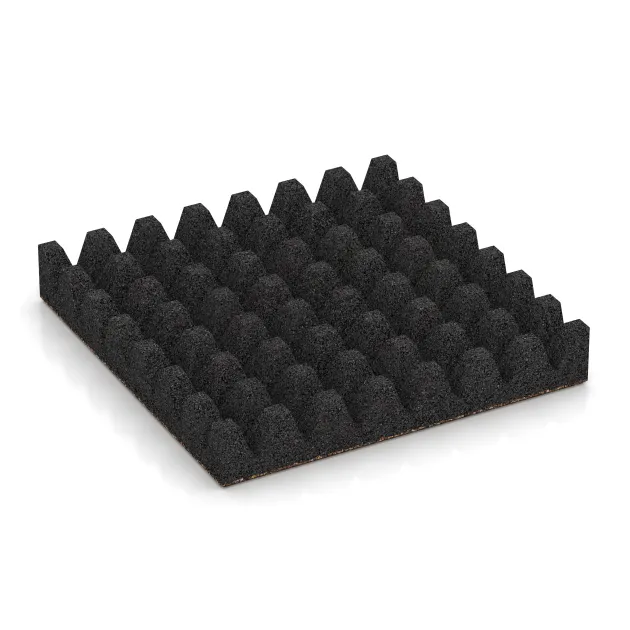 Aufsicht auf die Unterseite, also die Bodenseite von WARCO-Formteil 5616 - Rubber speelplaatstegel 8 cm - EN 1177 ≤ 215 cm im Format 500 x 500 x 80 mm.