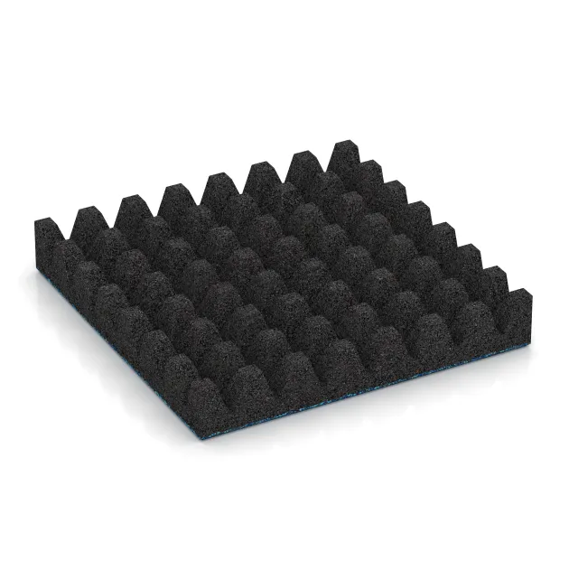 Aufsicht auf die Unterseite, also die Bodenseite von WARCO-Formteil 5620 - Rubber speelplaatstegel 8 cm - EN 1177 ≤ 215 cm im Format 500 x 500 x 80 mm.