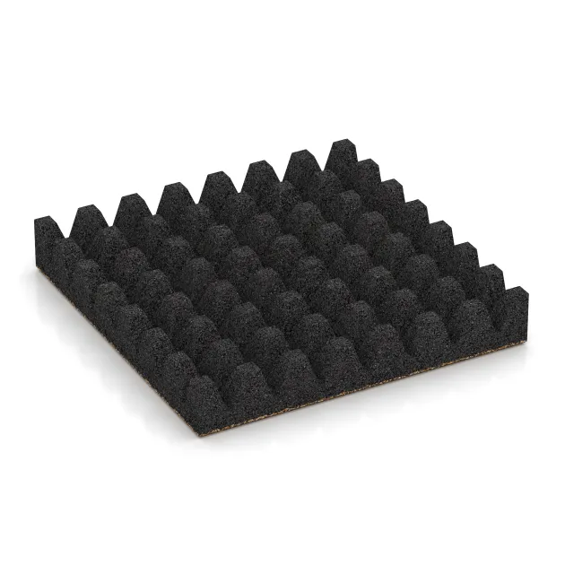 Aufsicht auf die Unterseite, also die Bodenseite von WARCO-Formteil 5623 - Rubber speelplaatstegel 8 cm - EN 1177 ≤ 215 cm im Format 500 x 500 x 80 mm.