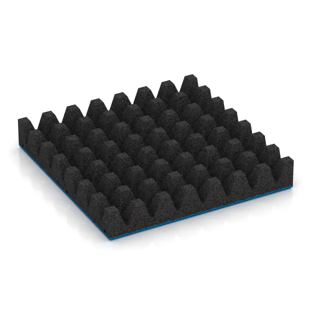 Aufsicht auf die Unterseite, also die Bodenseite von WARCO-Formteil 5601 - Rubber speelplaatstegel 8 cm - EN 1177 ≤ 215 cm im Format 500 x 500 x 80 mm.
