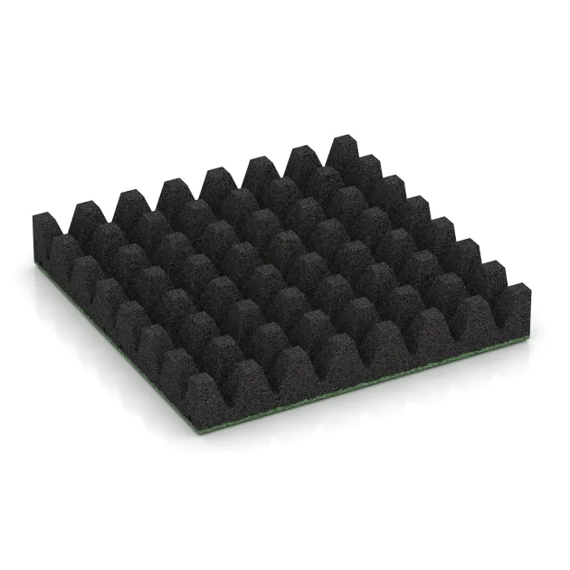 Aufsicht auf die Unterseite, also die Bodenseite von WARCO-Formteil 5607 - Rubber speelplaatstegel 8 cm - EN 1177 ≤ 215 cm im Format 500 x 500 x 80 mm.