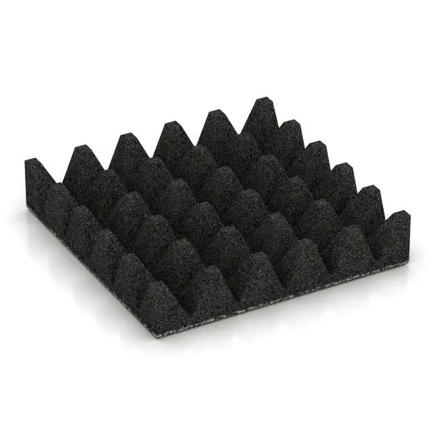 Aufsicht auf die Unterseite, also die Bodenseite von WARCO-Formteil 5644 - Rubber speelplaatstegel 10 cm - EN 1177 ≤ 300 cm im Format 500 x 500 x 100 mm.