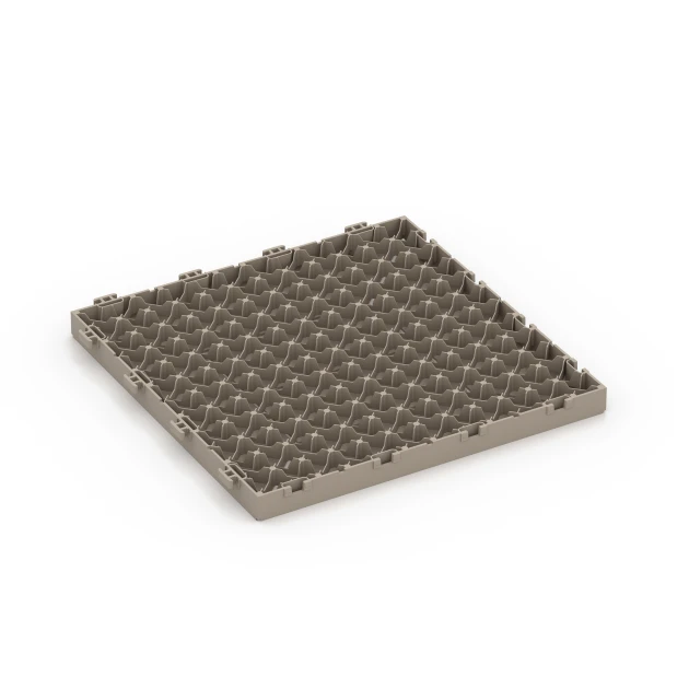 Aufsicht auf die Unterseite, also die Bodenseite von WARCO-Formteil 6350 - Cassettepatroon – Vlondertegel im Format 30 x 30 x 2 cm.