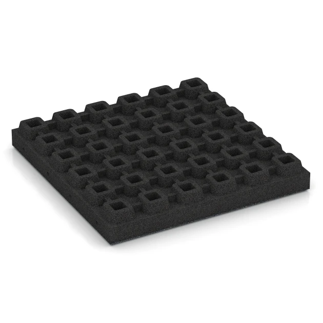 Aufsicht auf die Unterseite, also die Bodenseite von WARCO-Formteil 6142 - Rubberen speelplaatstegel – 205 cm im Format 50 x 50 x 7 cm.