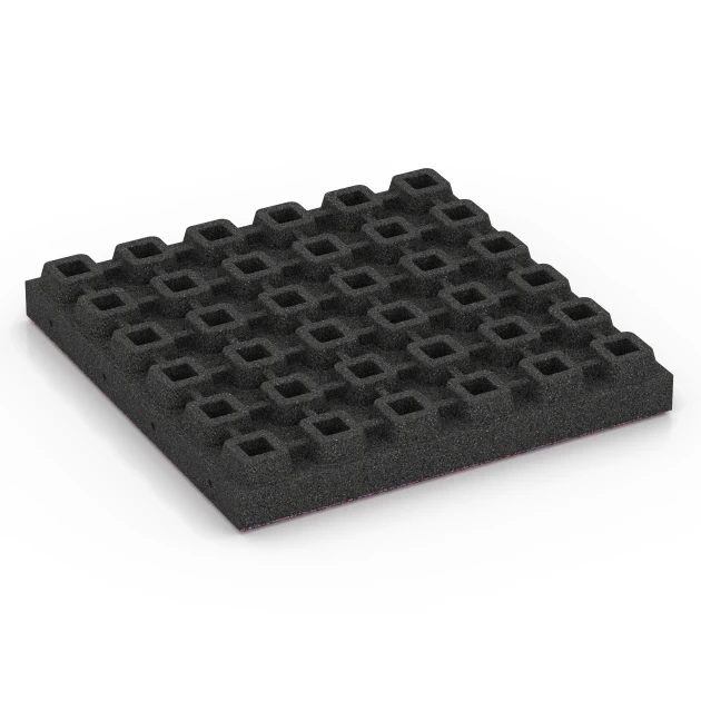 Aufsicht auf die Unterseite, also die Bodenseite von WARCO-Formteil 6445 - Rubberen speelplaatstegel – 210 cm im Format 50 x 50 x 7 cm.