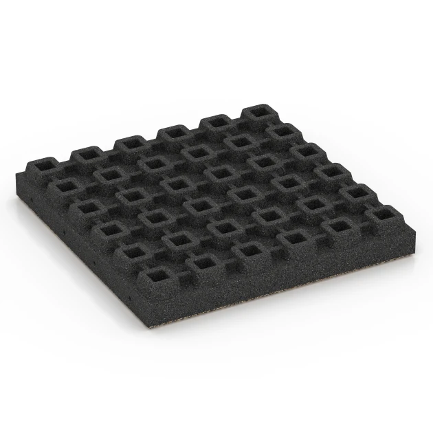 Aufsicht auf die Unterseite, also die Bodenseite von WARCO-Formteil 6446 - Rubberen speelplaatstegel – 210 cm im Format 50 x 50 x 7 cm.