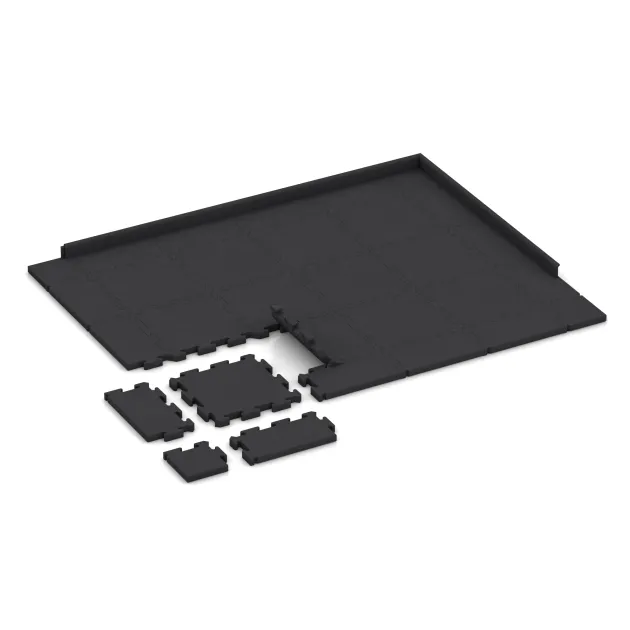 Typische Verlegung oder Einbausituation für den Artikel 2833 von WARCO - Fitnessvloer Studio, Farbton Anthraciet in der Abmessung 500 x 500 x 40 mm.