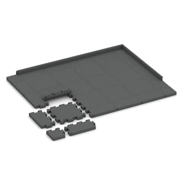 Typische Verlegung oder Einbausituation für den Artikel 3189 von WARCO - Rubberen straattegels, Farbton Leigrijs in der Abmessung 500 x 500 x 60 mm.