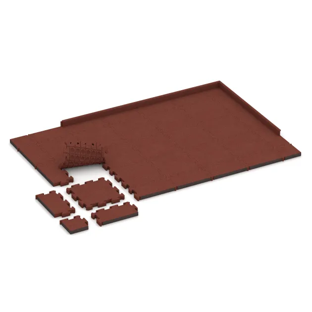 Typische Verlegung oder Einbausituation für den Artikel 3145 von WARCO - Rubberen straattegels, Farbton Baksteenrood in der Abmessung 500 x 500 x 50 mm.
