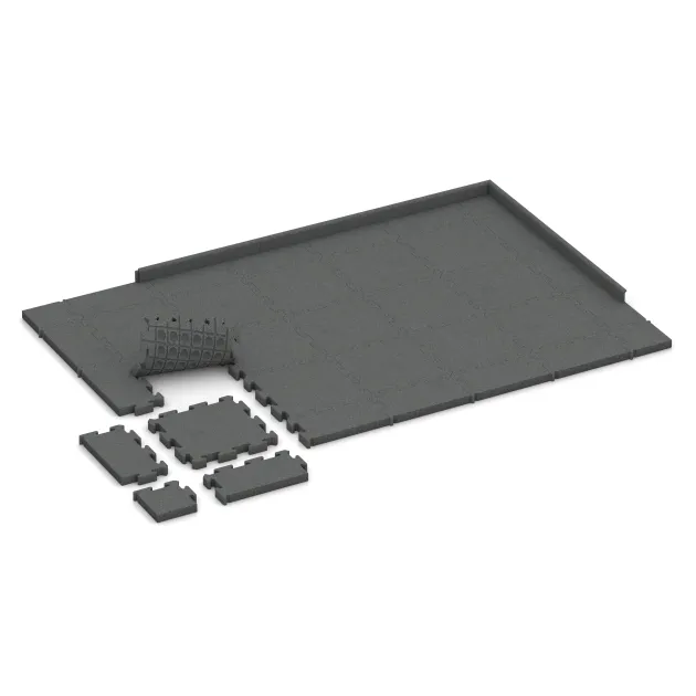 Typische Verlegung oder Einbausituation für den Artikel 3147 von WARCO - Rubberen straattegels, Farbton Leigrijs in der Abmessung 500 x 500 x 50 mm.