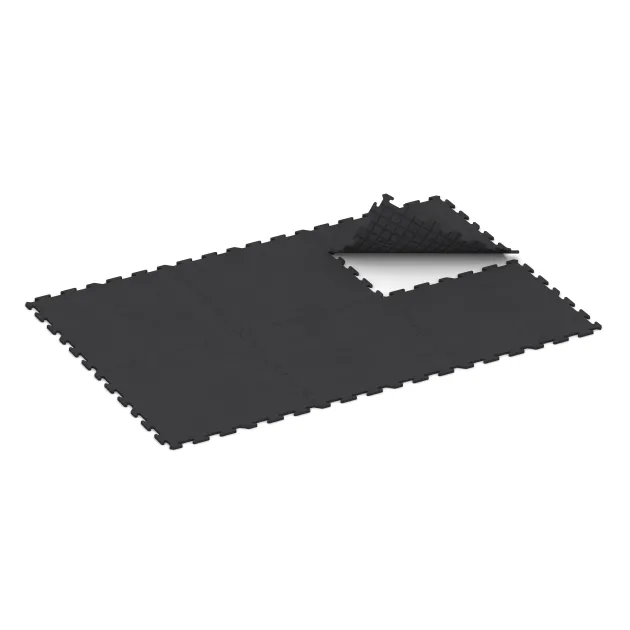 Typische Verlegung oder Einbausituation für den Artikel 0377 von WARCO - Fitnessvloer Studio, Farbton Anthraciet in der Abmessung 1000 x 1000 x 18 mm.