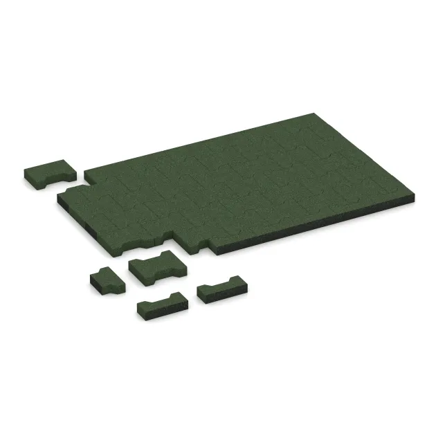 Typische Verlegung oder Einbausituation für den Artikel 3617 von WARCO - Rubber antival dubbele-T-klinkers 4,3 cm - EN 1177 ≤ 80 cm, Farbton Grasgroen in der Abmessung 200 x 165 x 43 mm.