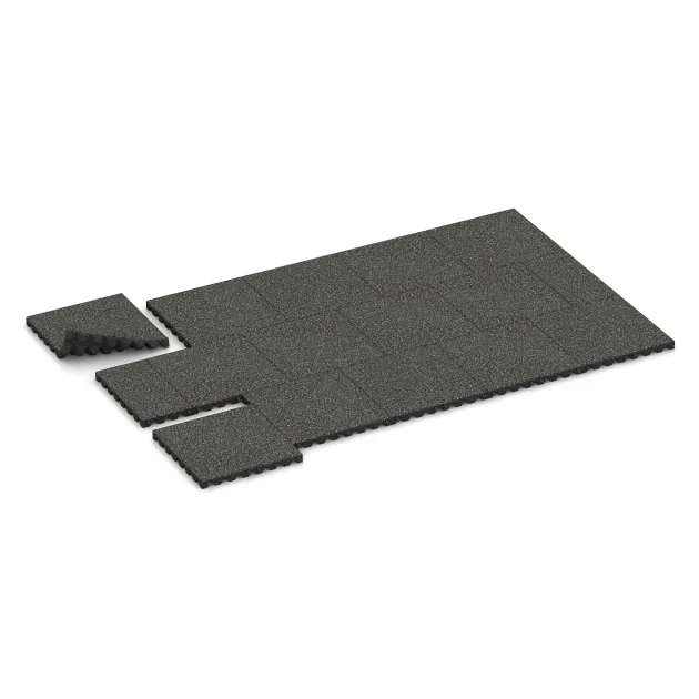 Typische Verlegung oder Einbausituation für den Artikel 5542 von WARCO - Rubber speelplaatstegel 4,5 cm - EN 1177 ≤ 135 cm, Farbton Donkergrijs Graniet in der Abmessung 500 x 500 x 45 mm.