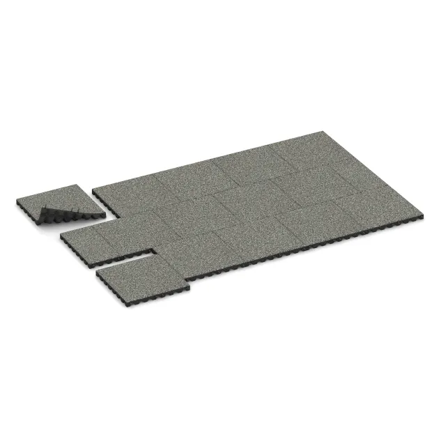 Typische Verlegung oder Einbausituation für den Artikel 5543 von WARCO - Rubber speelplaatstegel 4,5 cm - EN 1177 ≤ 135 cm, Farbton Grijs Graniet in der Abmessung 500 x 500 x 45 mm.