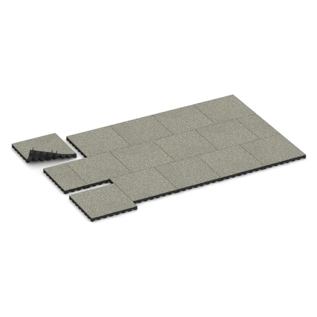 Typische Verlegung oder Einbausituation für den Artikel 5544 von WARCO - Rubber speelplaatstegel 4,5 cm - EN 1177 ≤ 135 cm, Farbton Lichtgrijs Graniet in der Abmessung 500 x 500 x 45 mm.