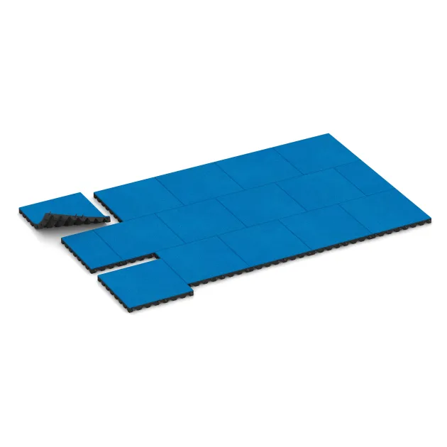 Typische Verlegung oder Einbausituation für den Artikel 5532 von WARCO - Rubber speelplaatstegel 4,5 cm - EN 1177 ≤ 135 cm, Farbton Hemelsblauw in der Abmessung 500 x 500 x 45 mm.